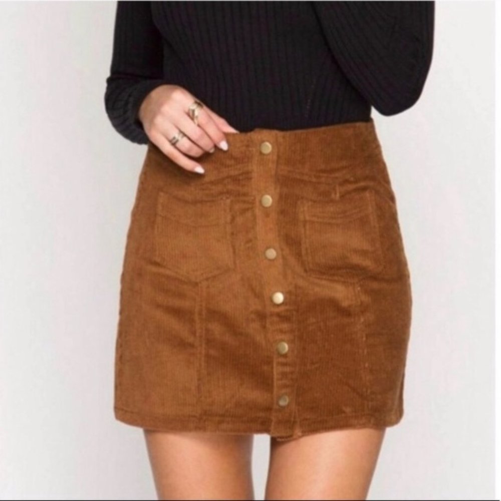She & Sky Corduroy Brown Button Down Skirt
